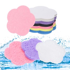 uxcell 30 Count Compressed Facial Sponges Flower Face Cleansing Sponges Pads for Daily Skincare Routines at Home, Kitchen, Travel, Black/White/Blue/Purple/Pink/Yellow