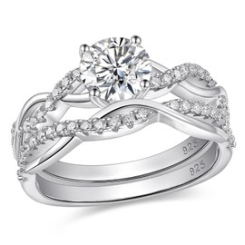HAULTENG Moissanite Infinity Wedding Ring Sets For Women Round Cut Bridal Ring Sets 925 Sterling Silver Sz 7