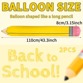 Totelux 43’’ Large Pencil Balloons Inflatable Pencil Back to School Decorations Giant Yellow Crayon Balloons for Classroom Garden Hanging Photo Prop Birthday Party Favor 2PCS