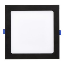 Maxxima 8 in. 5 CCT Square Recessed LED Downlight, 1400 Lumens, Slim Flat Panel Color Selectable (2700K/3000K/3500K/4000K/5000K), Dimmable, Canless IC Rated, Black Trim, J-Box Included