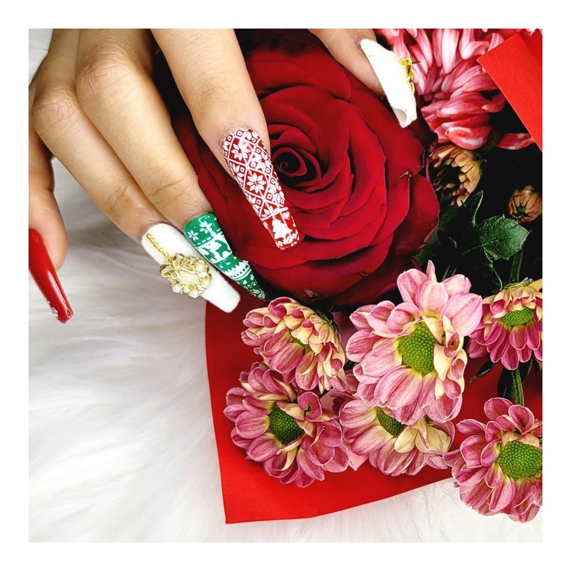 Christmas Velvet Handmade Nail Tips - Almond S / 크리스마스
