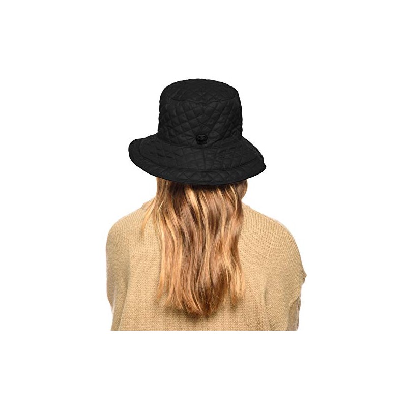 Foldable Water Repellent Quilted Rain Hat w/Adjustable Drawstring, Bucket Cap
