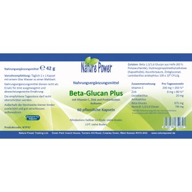 Beta-Glucan Plus | With Vitamin C + Zinc for a Normal Immune System | 60 Vegetable Capsules | Vegan and GMO Free | by Nature Power