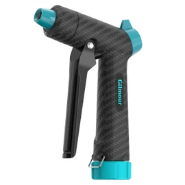 Gilmour Adjustable Front Control Hose Nozzle, Graphite Metal, Swivel Connect, Leak-Free Trigger, Ergonomic Grip, Jet-to-Rinse Spray Head