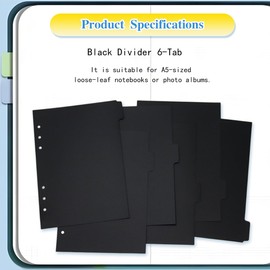 Tovyzalg 6-Tab Write & Erase Plastic Binder Dividers | Black Organizers for 6-Ring & A5 6-Ring Binders | Aesthetic Tear-Resistant Binder Separators (6-Pack)