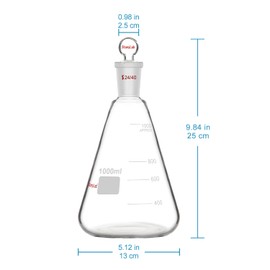 stonylab Glass 24/40 Erlenmeyer Flask with Stopper, 1000 ml Borosilicate Glass Heavy Wall Flask with 24/40 Standard Taper Outer Joint and Glass Stopper
