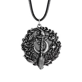 HAQUIL Witch Necklace, Vintage Witchcraft Broom Hat Crescent Moon Nature Pendant, Faux Leather Cord, Witch Jewelry Gift for Women