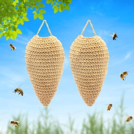 Vecacosic 2 Pack Big Crochet Fake Wasp Nest Decoy - Hanging Imitation Hornet wasp hive nests Decoy for Outdoor Stay Away from Wasps Hanging Wasp Deterrent for Wasps Hornets (Khaki Yellow)