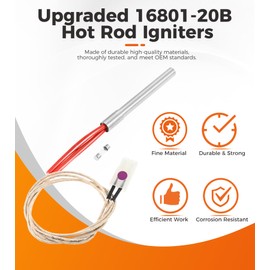 Upgraded 16801-20B Hot Rod Igniter Kit ?200W 120V, 1,200癋 High-Temp Ignition Compatible with Oklahoma Joe抯 Rider 600/900/Combo/DLX Grill, Durable Heating Element with Fuse ?Direct Replacement Part
