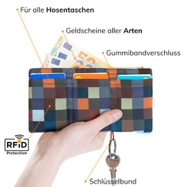 GUGGIARI® Slim Wallet with RFID Protection for Credit Cards, Cash and Key Holder, Men's Card Case, Slim Women's Wallet, Credit Card Holder, Multicolour - Multi Check