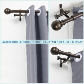 Lwiiom Double Curtain Rods with Aluminum Bouquet Brackets and Round Finials,Dark Bronze Curtain Rods for Windows 72 to 144 inch,1-Inches Front and 5/8 Inches Back Double Window Drapery Rod