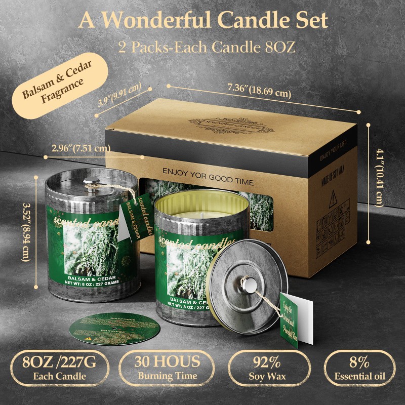 2 Pack Balsam & Cedar Scented Candle Sets | Soy