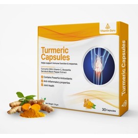 Vitamin Guru Turmeric Capsules, 30 Capsules, with Curcumin, Black Pepper, Vitamin C, Antioxidants, Anti-inflammatory