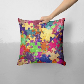 iiRov Neon Colored Puzzle Pieces - Custom Decorative Home Decor Indoor or Outdoor Throw Pillow Cover for Sofa, Bed or Couch Cushion (Pillow CASE Cover ONLY)