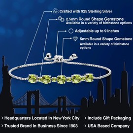 Gem Stone King 925 Sterling Silver Green Peridot Tennis Bracelet For Women (3.03 Cttw, Gemstone Birthstone, Fully Adjustable Up to 9 Inch)