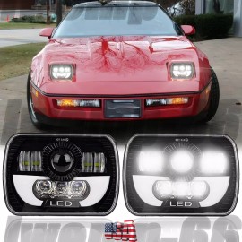 Unbranded For Chevy 1984-1996 Corvette C4 Pair Black 5X7" 7x6" LED Headlights w/ DRL Turn