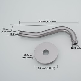 RANDOM 8 Inch S-Shape Curved Shower Arm with Flange,Stainless Steel Brushed Nickel Shower Head Extension Arm,Wall Mounted.RD-91068-8BN