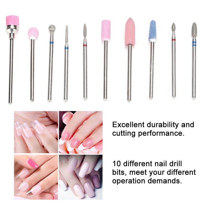 10pcs / Set Nail Drill Bits File Grinding Head Set
