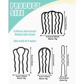 UYRVAPE Pack of 8 Hair Comb for Cliping, Metal, 4 Sizes, Metal Hair Combs, Hair Accessories Comb for Women, Girls, Side Combs, Hair Fork Clip