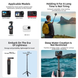HUAYUWA Extension Rod Adjustable Selfie Stick for Insta360 X5/X4/X3/X2/GO3, Gimbal Extension Pole Tripod Compatible with DJI Action5/Action4/Pocket3 Action Bracket Mount Holder (20”)