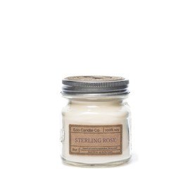 Eco Candle Co. Mason Jar Candle, Sterling Rose, 8 oz. - Scents of Green Notes, Fresh Cut Roses, Floral, & Musk - 100% Soy Wax, No Lead, Kraft Label & Antiqued Pewter Lid, Hand Made, Midwest Soybeans