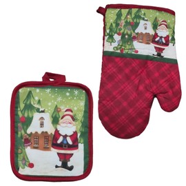 Christmas Oven Gloves and Pot Holders, Heat Resistant Kitchen Oven Gloves, Santa, Snowman, Deer Oven Gloves, Pot Holder, Heat Resistant, Non-Slip Cooking Gloves