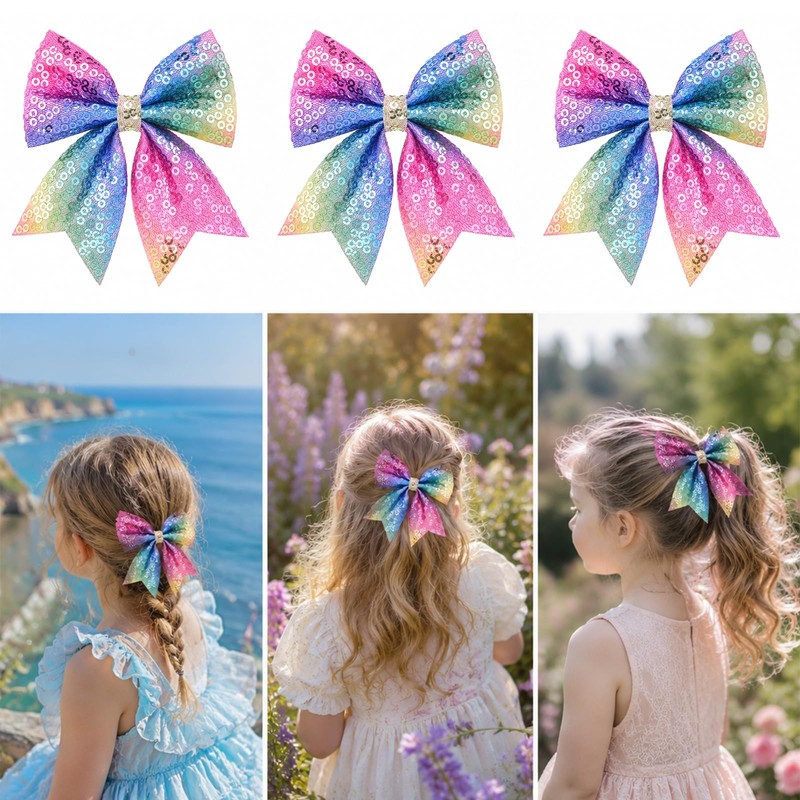 Bows for Girls Rainbow Hair Clips Pastel Fabric Metal Accessories,