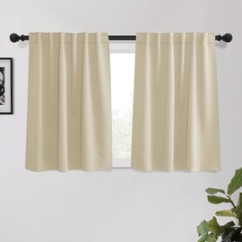 KGORGE Small Window Curtains Blackout Privacy Solid Thermal Insulating Rod Pocket Window Treatment Energy Saving Curtains for Kids Bedroom Kitchen Office, W34 x L45, Biscotti Beige, 2 Panels