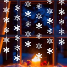 Hillylolly Snowflakes Garland, Snowflakes Decoration, 6 x 1.9 m Snowflakes Hanging, Snowflakes Christmas, Snowflakes Christmas Tree, White, for Christmas, New Year, Winter Decoration