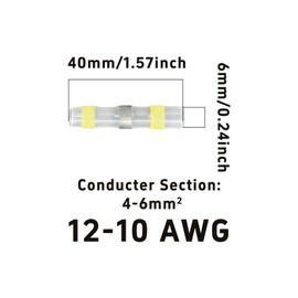 Runseaway 100PCS 12-10 AWG Solder Seal Wire Connectors, Yellow Heat Shrink Butt Connectors, Waterproof Solder Sleeve Wire Splice Terminals for Automotive Marine Applications