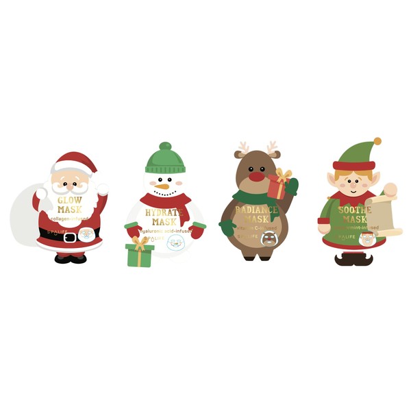 SpaLife Holiday Santa's Workshop Collection Facial Masks 12-Pack Assorted Festive