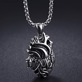 Cupimatch Open Anatomical Organ Heart Pendant Necklace for Men,Men's Stainless Steel Urn for Memorial Locket Necklace Chain 22 inch
