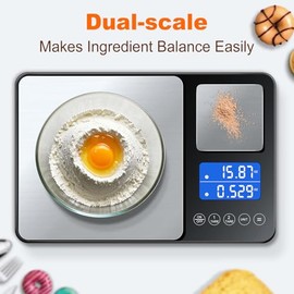 KUAIVO 0.001oz/33lbs Dual Platform Food Kitchen Scales Digital Weight Grams and Ounces, Two Precisions Kitchen Scale for Sourdough Bread, Baking and C