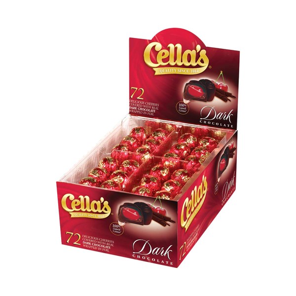 Cella's Dark Chocolate Covered Cherries – Premium Cherry Cordial Candies – Individually Wrapped with Display Box (72-Count Box - 2.25 Pounds)