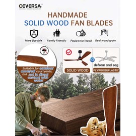 Ceversa 52 Inch Ceiling fans with Lights and Remote,Wood Outdoor Ceiling Fan for Patios with Dimmable LED Light,3 Blades Walnut,Noiseless Reversible DC Motor,Modern Fan for Indoor,Farmhouse