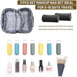 Travel Makeup Organizer, Compact Lightweight Accessory for Travel and Daily Use - BOYATU Makeup 3 Piece Toiletry