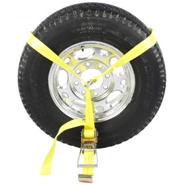 US Cargo Control Side Mount Wheel Net with Ratchet and Flat Hook, Easy to Use Wheel Strap for Vehicle Tie Down Applications, Working Load Limit of 3,333 Pounds
