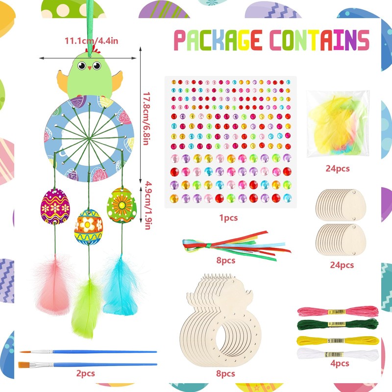 MWOOT 8 Pcs Wooden Easter Dream Catcher Craft Kits, DIY
