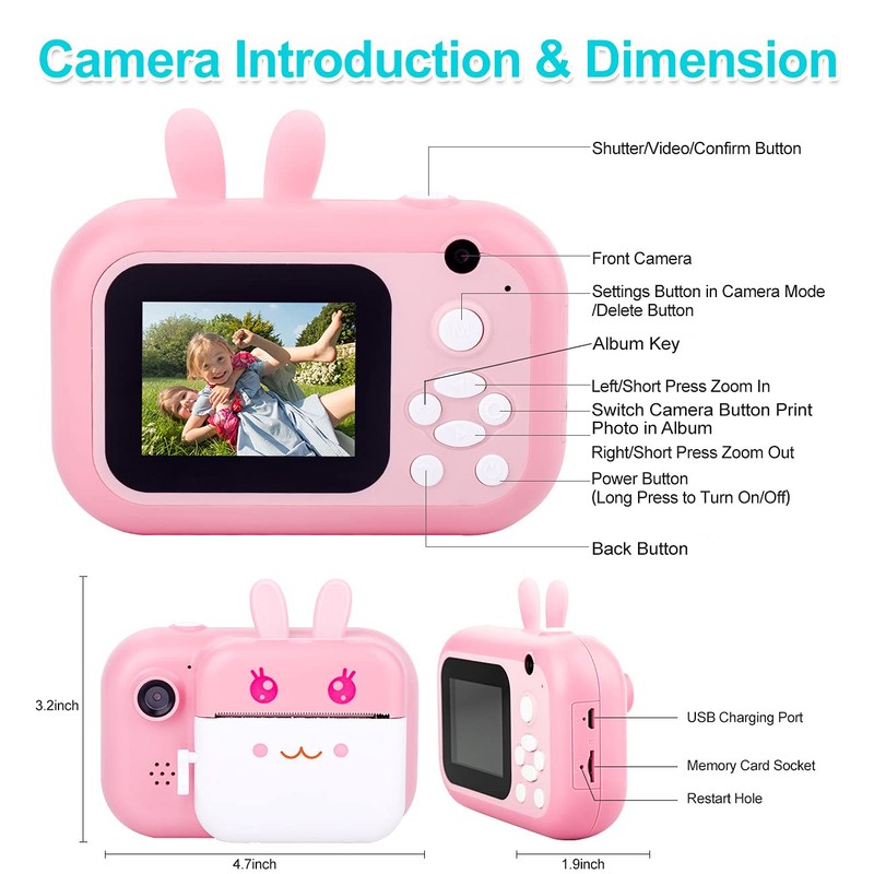 MINIBEAR Instant Print Camera for Kids with Print Paper, 40MP