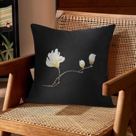 European Luxury Velvet Throw Pillow Cover 18 x 18 Inch, Classic French Style Embroidered Flower & Branches Throw Pillow Cover, Black and White Decorative Soft Velvet Pillows for Couch Sofa Bedroom