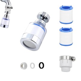 Faucet Mount Filter with 2 Filter Cartridges and Universal Adapter,360 Degree Rotating Sink Faucet Filter, Carbon Water Filtration Faucet Cartridge