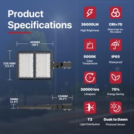 Kifflux 300W LED Parking Lot Light Slip Fitter Mount Dusk to Dawn LED Outdoor Lighting Exterior Flood Light Commercial Outside Light IP65 Waterproof Security Area Shoebox Street Lighting(1 Pack)