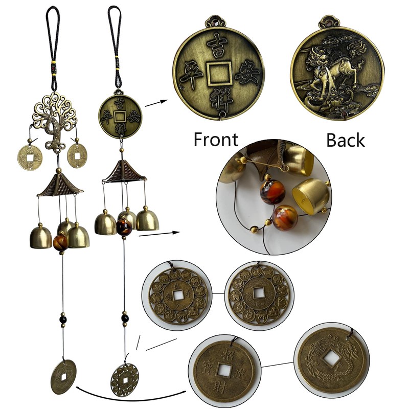 Fayemint 2 Pieces Wind Chime Bells Copper Fengshui Bell Wind