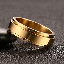 6mm Titanium Steel Gold Fidget Ring Stainless Steel Spinner Rings Stress Relieving Anxiety Ring Engagement Wedding Promise Band for Women Men Size 10
