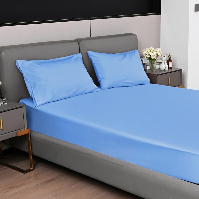 Fitted Sheet 40CM Deep Sky Blue Super King Bed Sheet