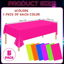 6 Pcs Neon Table Cloths Mix Color Glow in The Dark Table Cloths Waterproof Rectangle Pastel Rainbow Table Cover for Neon Party Decorations Glow Party Supplies, 52 x 86 in