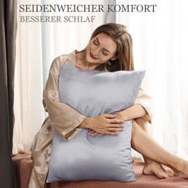 Adubor Silk Pillowcase 40 x 60 for Hair and Skin with Hidden Zipper, Both Sides, 23 Momme Silk, 900 Thread Count (Silver Grey, 2 Pack)