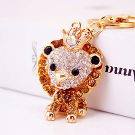 Grtdrm Cute Lion Shape Crystal Rhinestone Sparkling Keychain Bag Pendant Handbag Charm for Women Girls(Coffee)