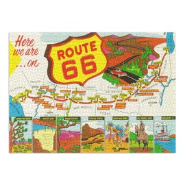 Map of Route 66 from Los Angeles to Chicago, Vintage Advertisement (1000 Piece Puzzle, Size 19x27, Challenging Jigsaw Puzzle for Adults and Family, Made in USA)
