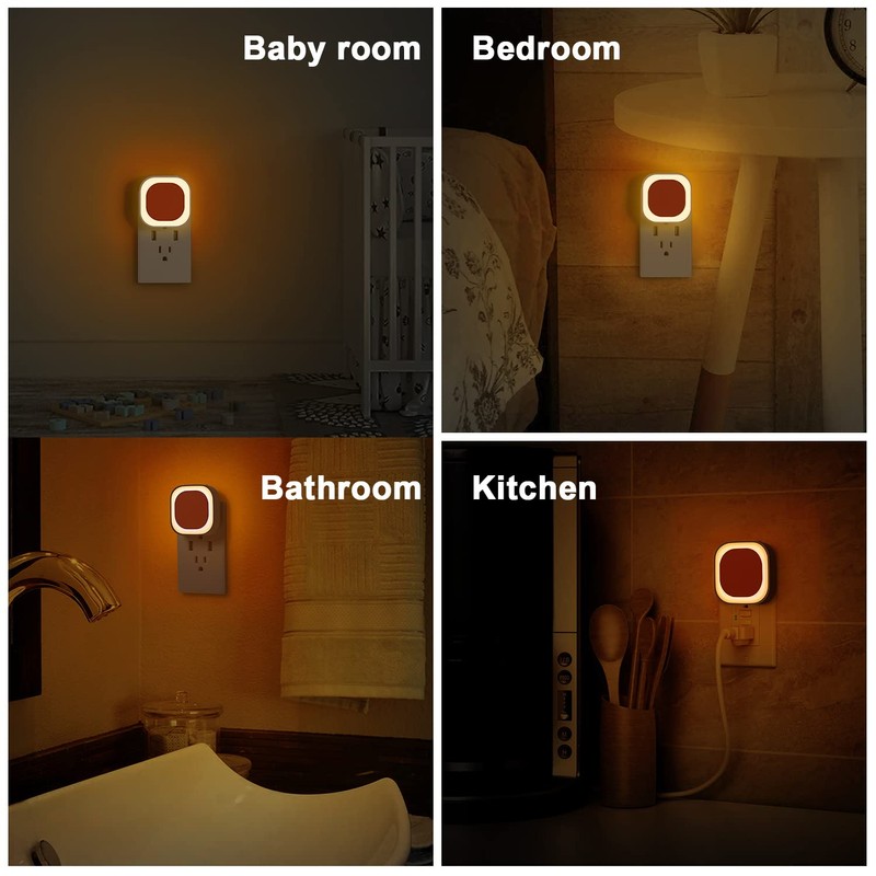 YUNLEX 4 Pack Amber Night Light, Dusk to Dawn Sensor,